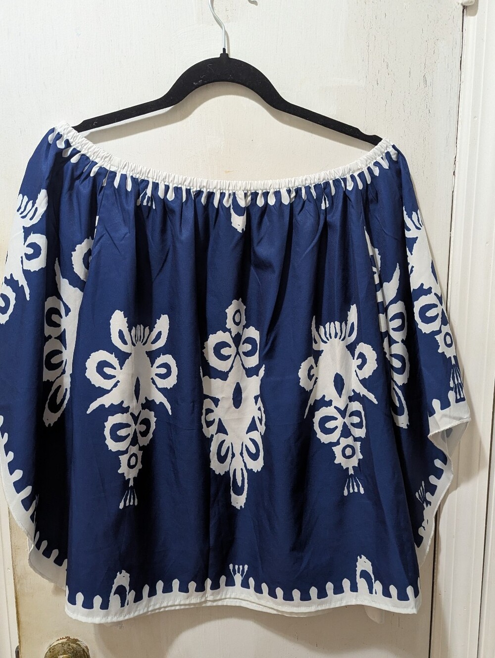 Shein Large Off-Shoulder Navy and White Peasant Top. Mediterranean Inspired - Picture 6 of 6